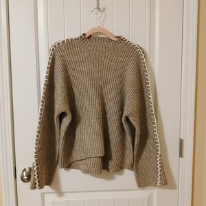 NWT Vince Camuto Brown and White Mock Neck Pullover Casual Oversized Sweater
